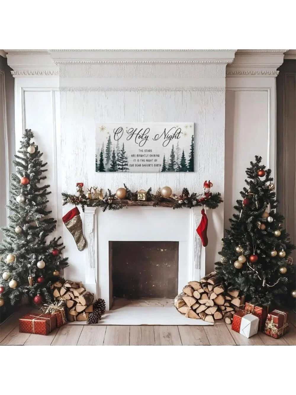 Rustic O Holy Night Wall Art - Large 40x20 Christmas Canvas Decor, Jesus Sign